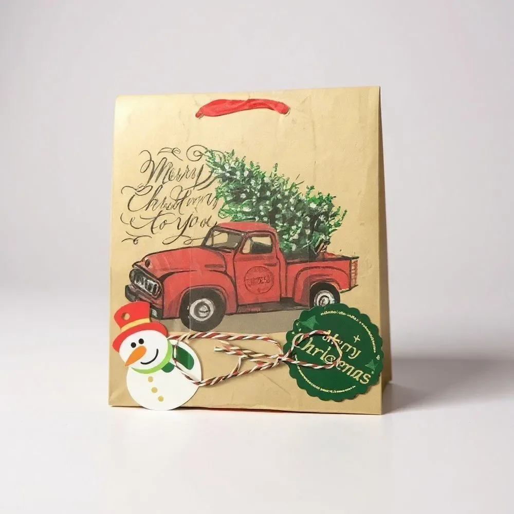 Red Buffalo Plaid and Green with Christmas Tree Holiday Gift Bag Set